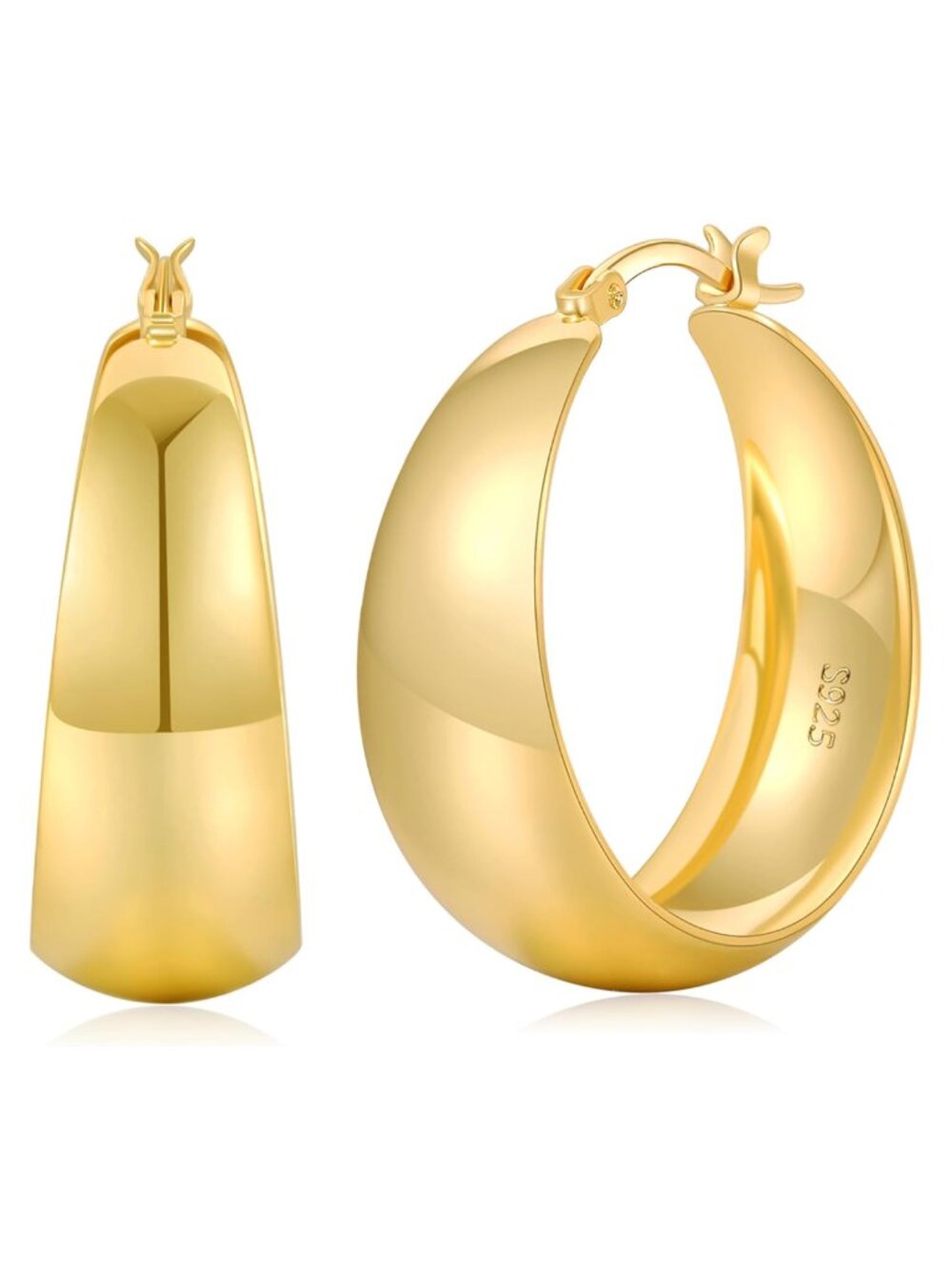 Sterling Silver Hoop Earrings 12mm Wide Thick Hypoallergenic Hinged Hoop